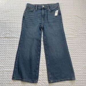 New Old Navy Baggy Wide Leg Jeans 8 Plus‎ Girls Skater High Rise Adj Waist